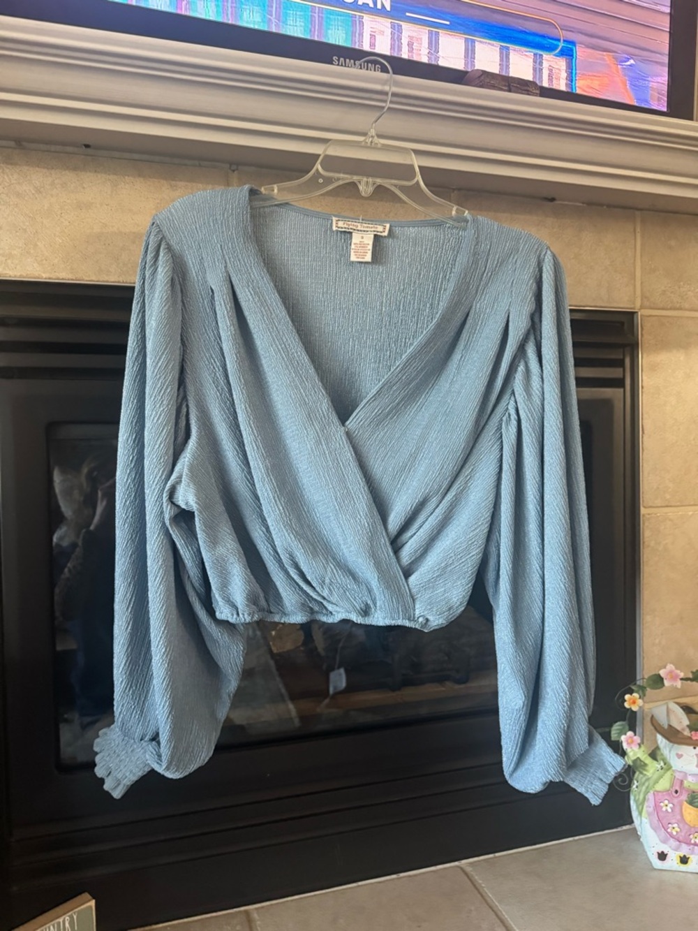 Flying Tomato Light Blue Textured Wrap Blouse